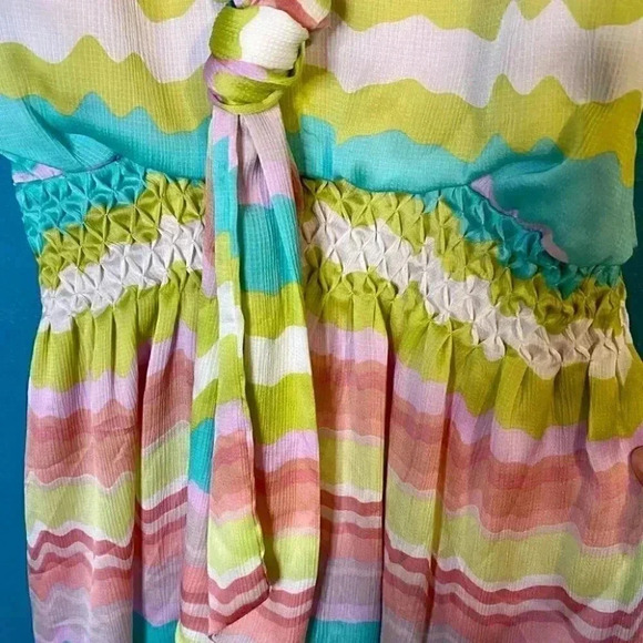Jessica Simpson Y2K Chiffon Colorful Striped Halter Dress - Picture 5 of 7